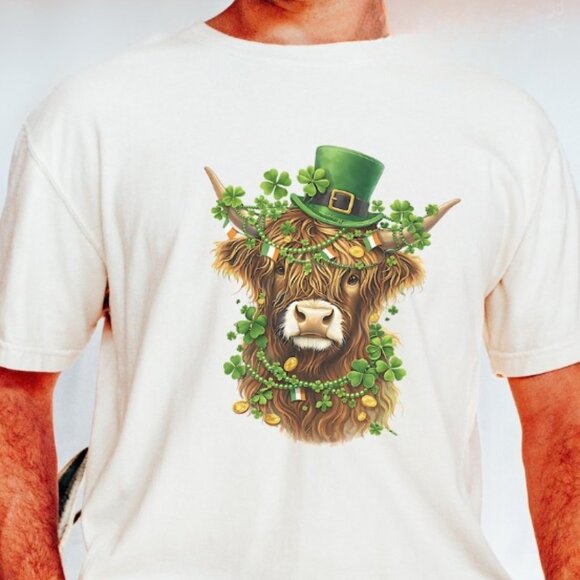 Tops - St Patricks Day Highland Cow Shirt, Lucky Cow Tee, Irish Cow Shirt